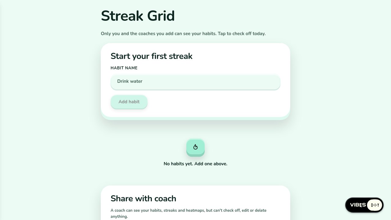 Platform screenshot of the Habit tracker, coach by handle app built in round six